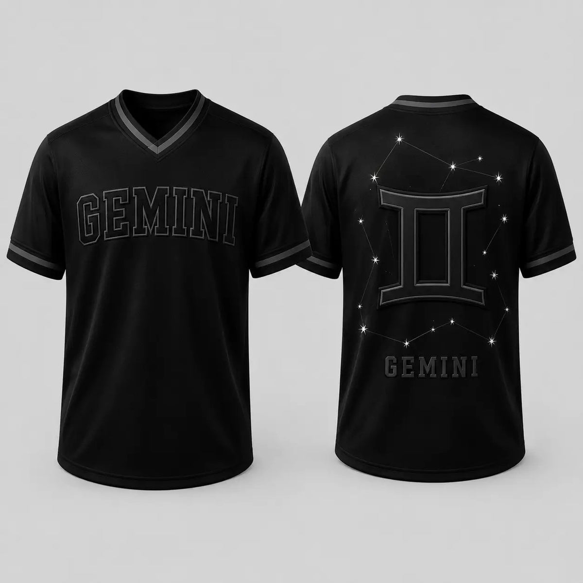 Black Unisex Zodiac V-Neck Casual Soccer Jersey - Fabric Top with 12 Star Sign Art Constellations Sports Jersey