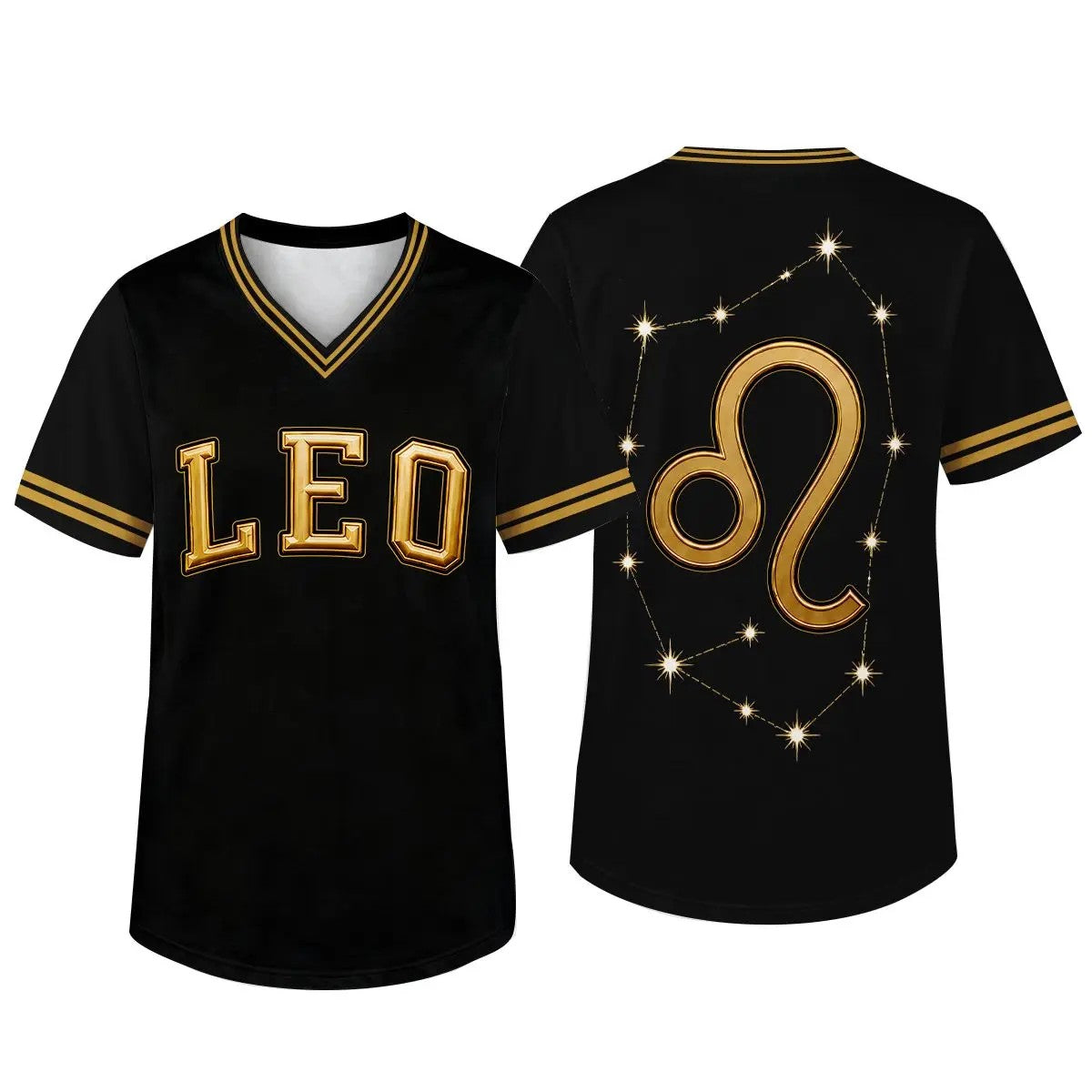 Unisex Fit Zodiac Constellations Soccer Jersey - Black Gold Short Sleeve Astro Sports Jersey