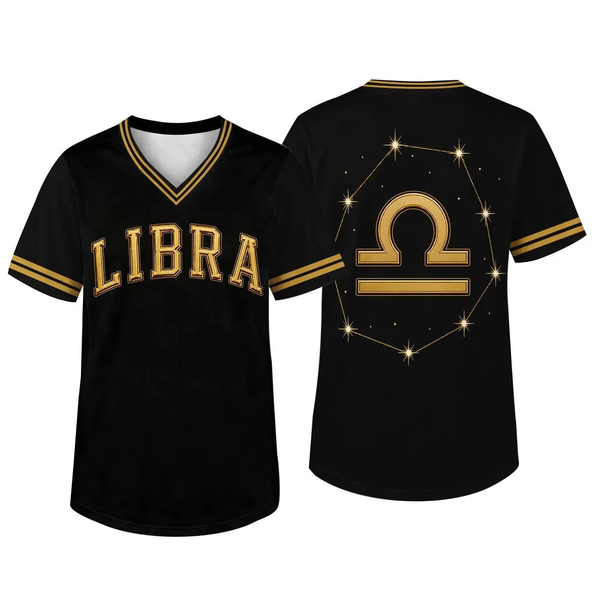 Unisex Fit Zodiac Constellations Soccer Jersey - Black Gold Short Sleeve Astro Sports Jersey