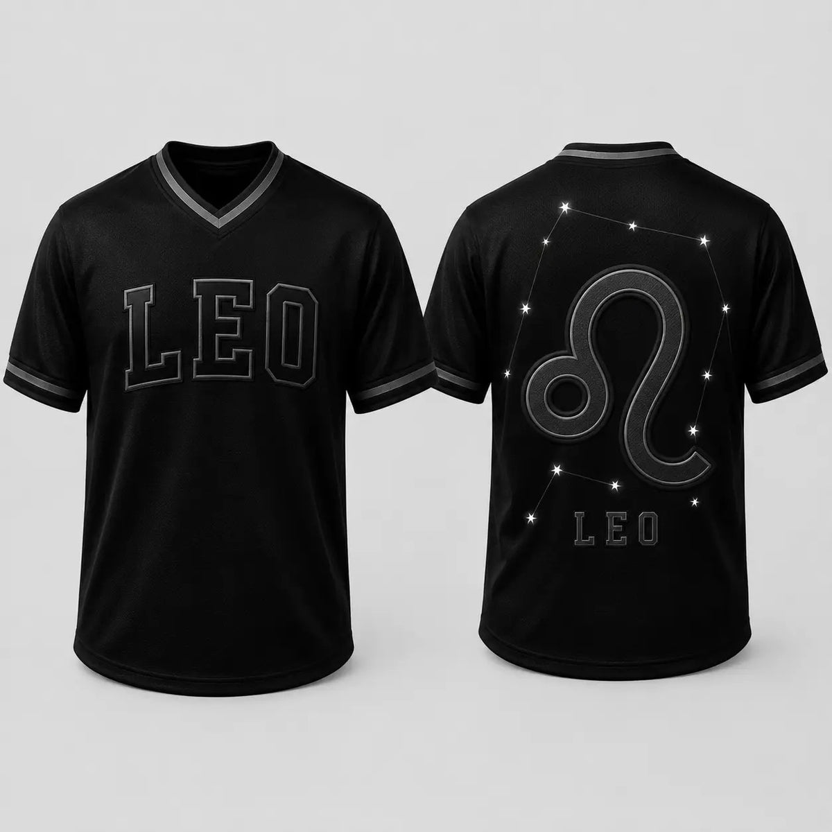 Black Unisex Zodiac V-Neck Casual Soccer Jersey - Fabric Top with 12 Star Sign Art Constellations Sports Jersey