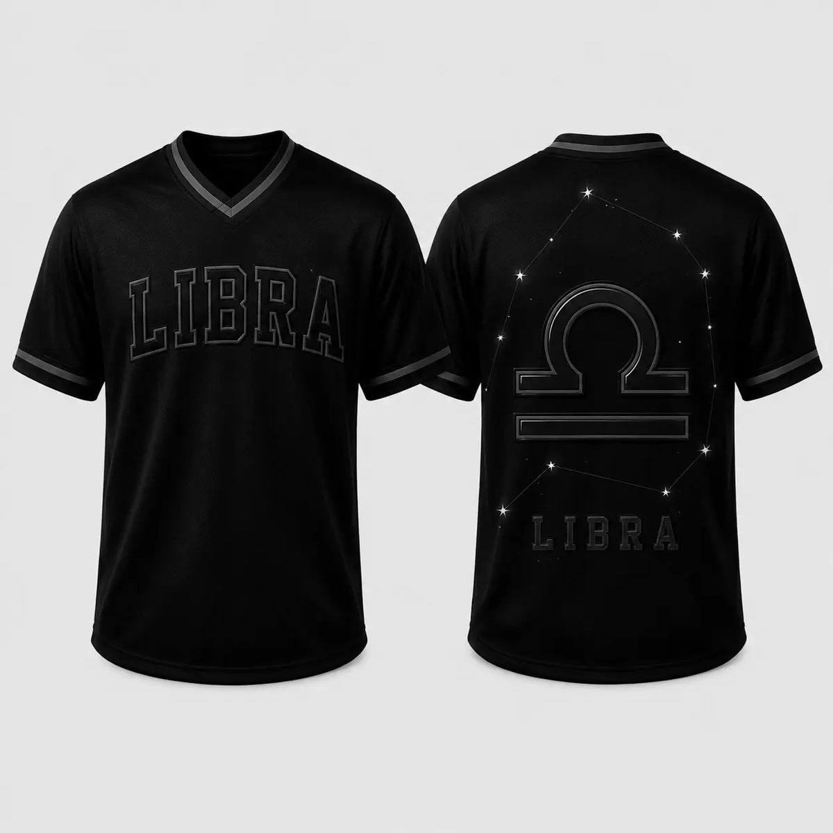 Black Unisex Zodiac V-Neck Casual Soccer Jersey - Fabric Top with 12 Star Sign Art Constellations Sports Jersey