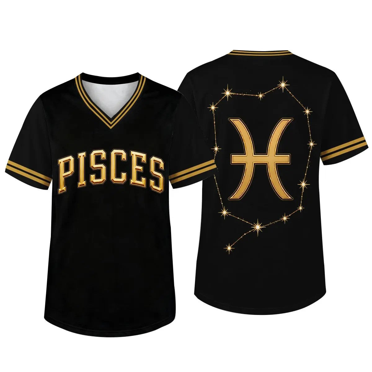 Unisex Fit Zodiac Constellations Soccer Jersey - Black Gold Short Sleeve Astro Sports Jersey