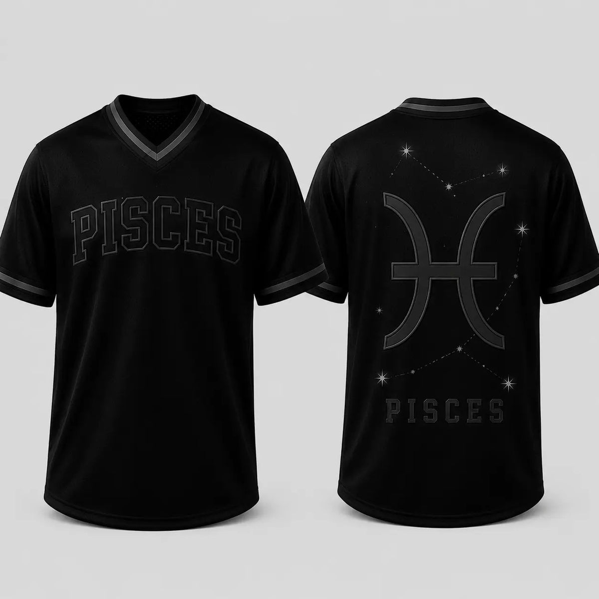 Black Unisex Zodiac V-Neck Casual Soccer Jersey - Fabric Top with 12 Star Sign Art Constellations Sports Jersey