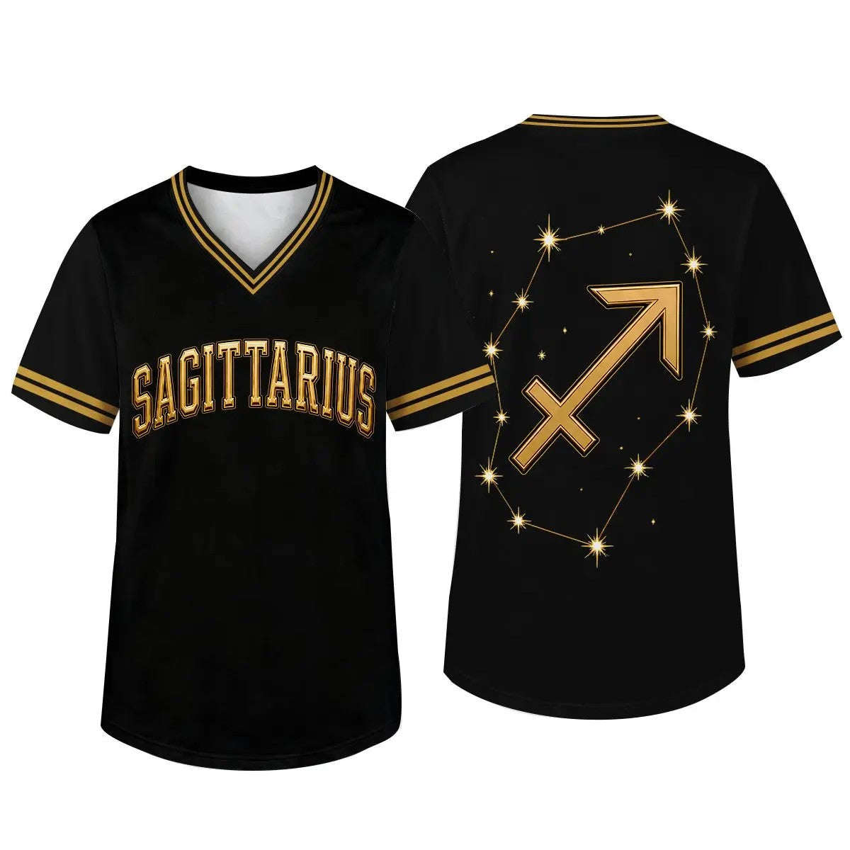 Unisex Fit Zodiac Constellations Soccer Jersey - Black Gold Short Sleeve Astro Sports Jersey