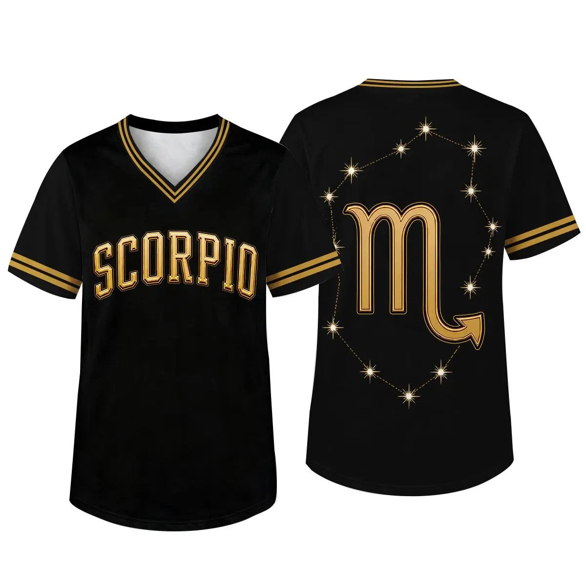 Unisex Fit Zodiac Constellations Soccer Jersey - Black Gold Short Sleeve Astro Sports Jersey