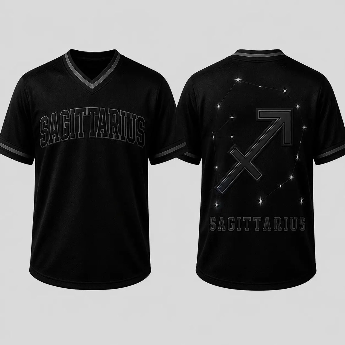 Black Unisex Zodiac V-Neck Casual Soccer Jersey - Fabric Top with 12 Star Sign Art Constellations Sports Jersey