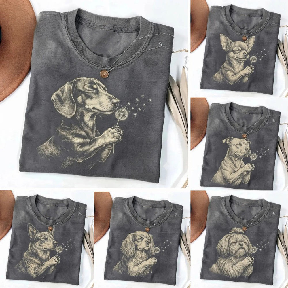 Custom Dog Breed Shirt Cute Puppy Dandelion Graphic T-Shirt / Sweatshirt / Hoodie