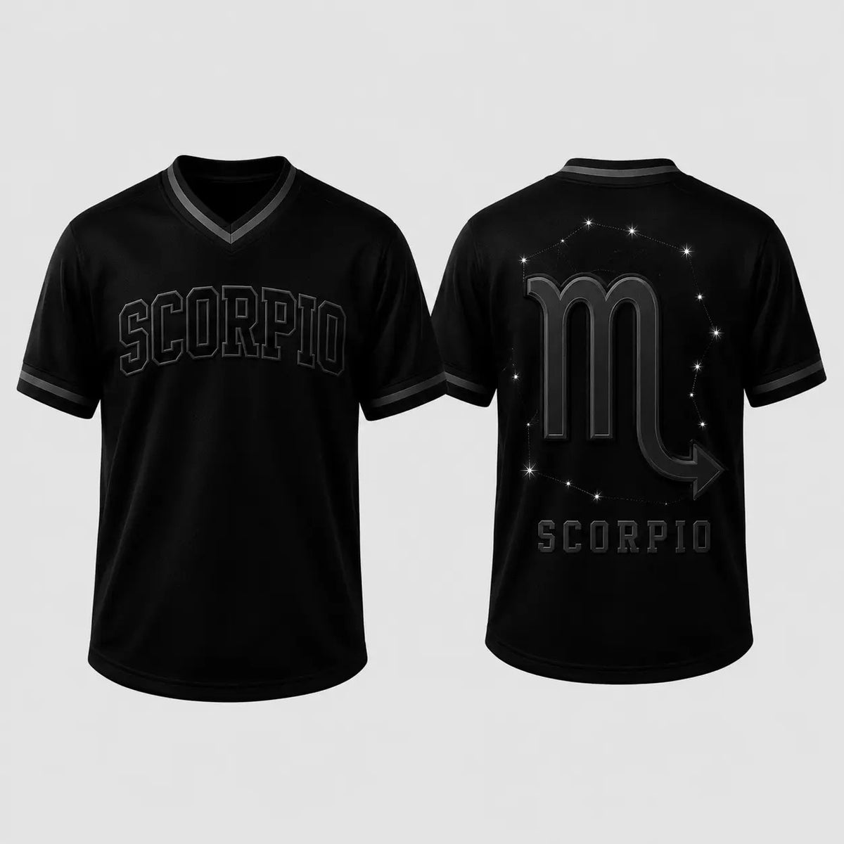 Black Unisex Zodiac V-Neck Casual Soccer Jersey - Fabric Top with 12 Star Sign Art Constellations Sports Jersey