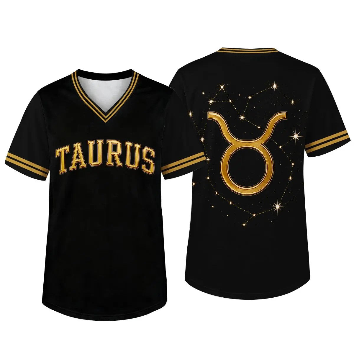 Unisex Fit Zodiac Constellations Soccer Jersey - Black Gold Short Sleeve Astro Sports Jersey