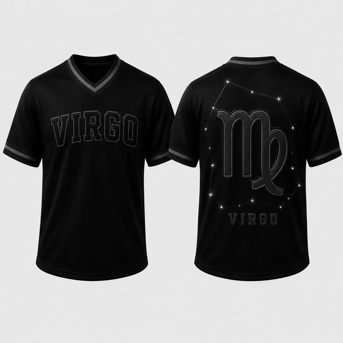 Black Unisex Zodiac V-Neck Casual Soccer Jersey - Fabric Top with 12 Star Sign Art Constellations Sports Jersey