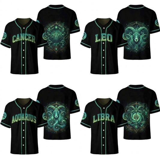 Astrology Zodiac Sign Baseball Jersey — Gothic Celestial Graphic for Astrology Lovers Button-Up Shirt