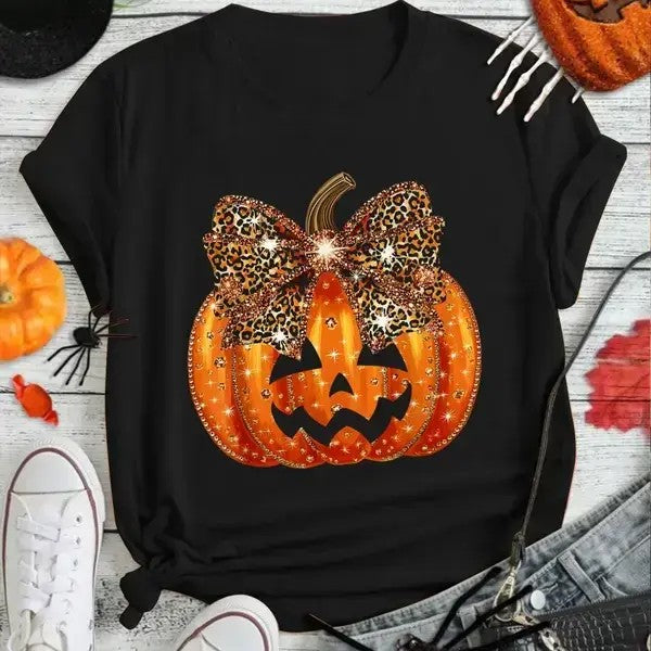 Pumpkin Leopard Coquette Bow Girly Halloween T-Shirt / Sweatshirt / Hoodie