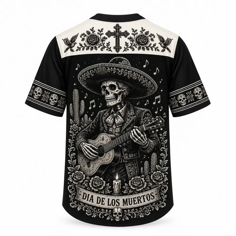 Mexican Mariachi Skeleton Day of the Dead Baseball Jersey