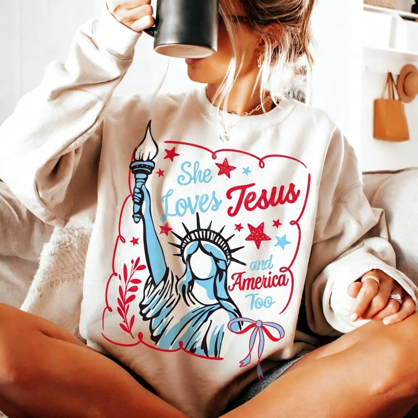 She Loves Jesus And America Too 4th July Patriotic Faith T-Shirt / Sweatshirt / Hoodie