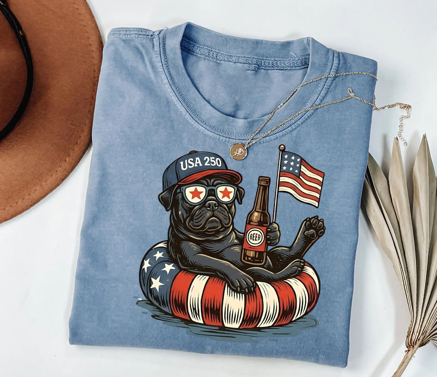 Funny Patriotic Dog USA 250 Independence Day 4th of July Graphic For Dog Lover T-Shirt / Sweatshirt / Hoodie