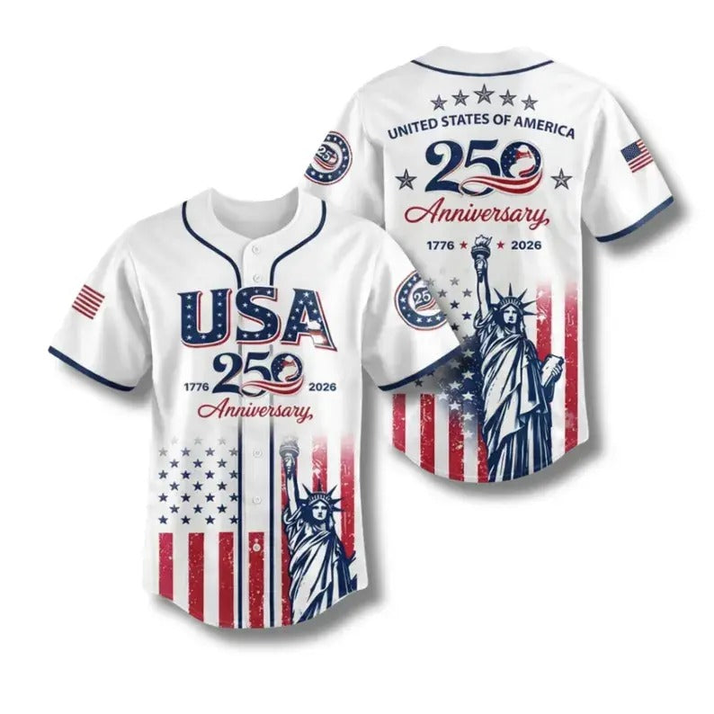 USA 250th Anniversary Baseball Jersey — Patriotic Statue Of Liberty Print Shirt