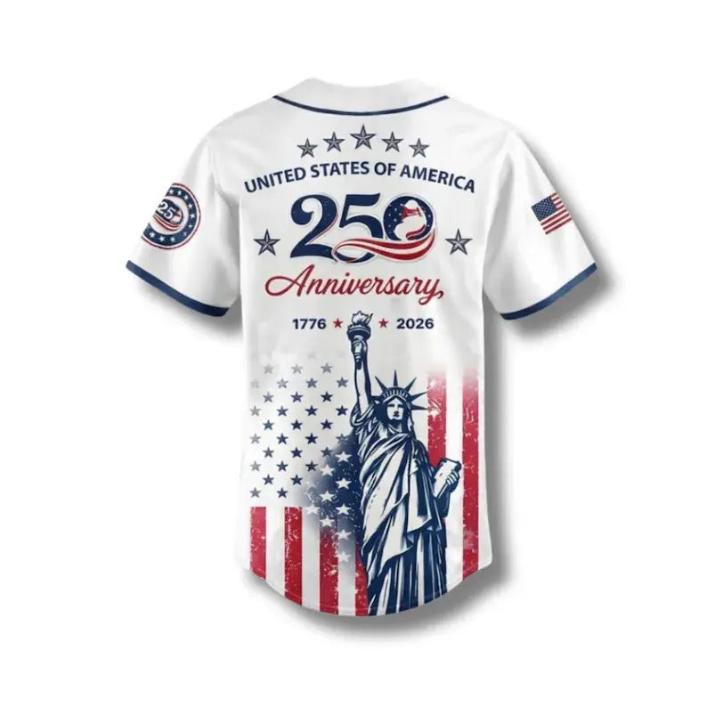 USA 250th Anniversary Baseball Jersey — Patriotic Statue Of Liberty Print Shirt