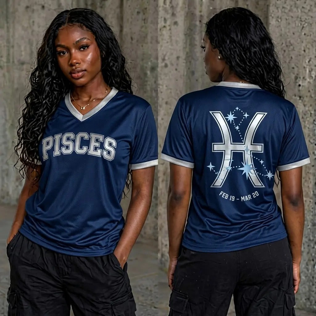 Navy Zodiac V-Neck Jersey - Front & Back Summer Design Sports Jersey
