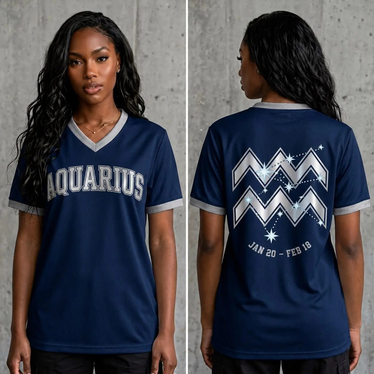Navy Zodiac V-Neck Jersey - Front & Back Summer Design Sports Jersey