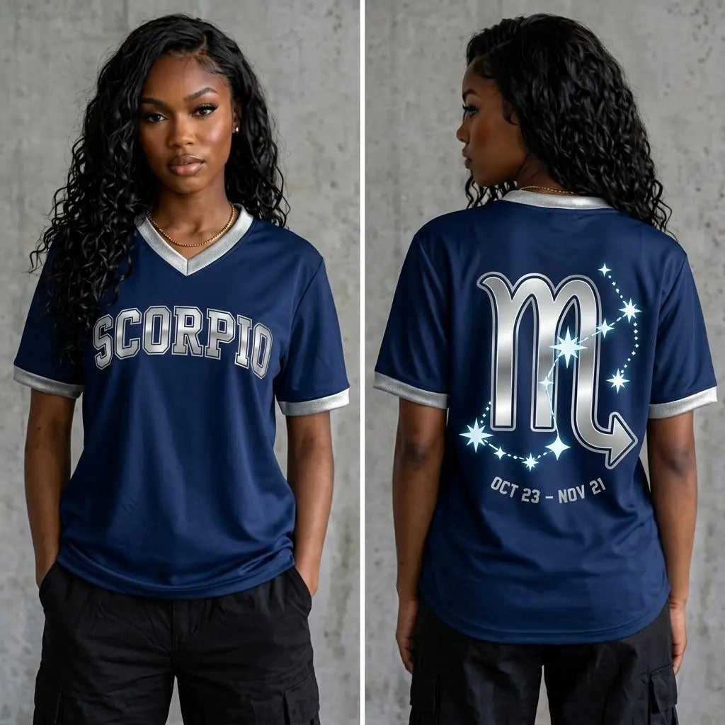 Navy Zodiac V-Neck Jersey - Front & Back Summer Design Sports Jersey