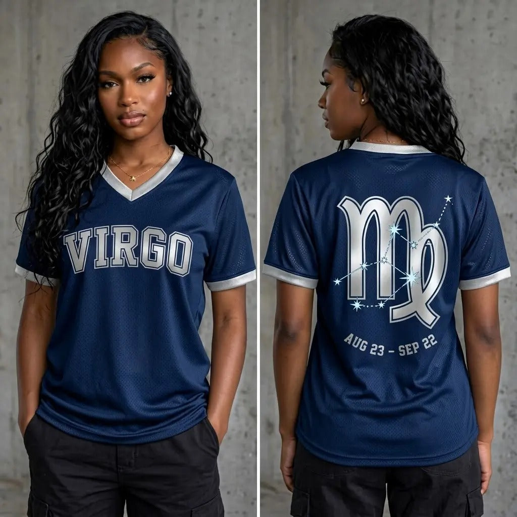 Navy Zodiac V-Neck Jersey - Front & Back Summer Design Sports Jersey