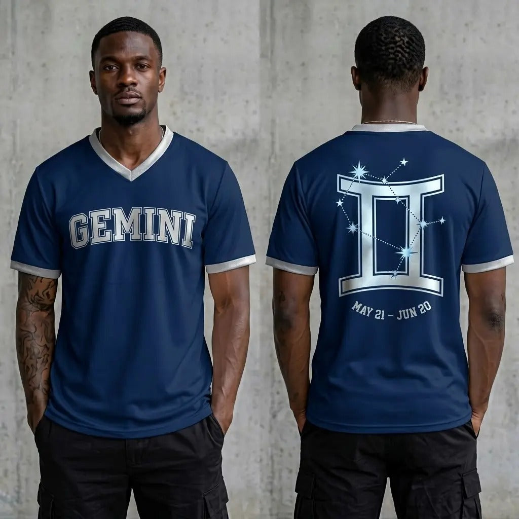 Navy Zodiac V-Neck Jersey - Front & Back Summer Design Sports Jersey