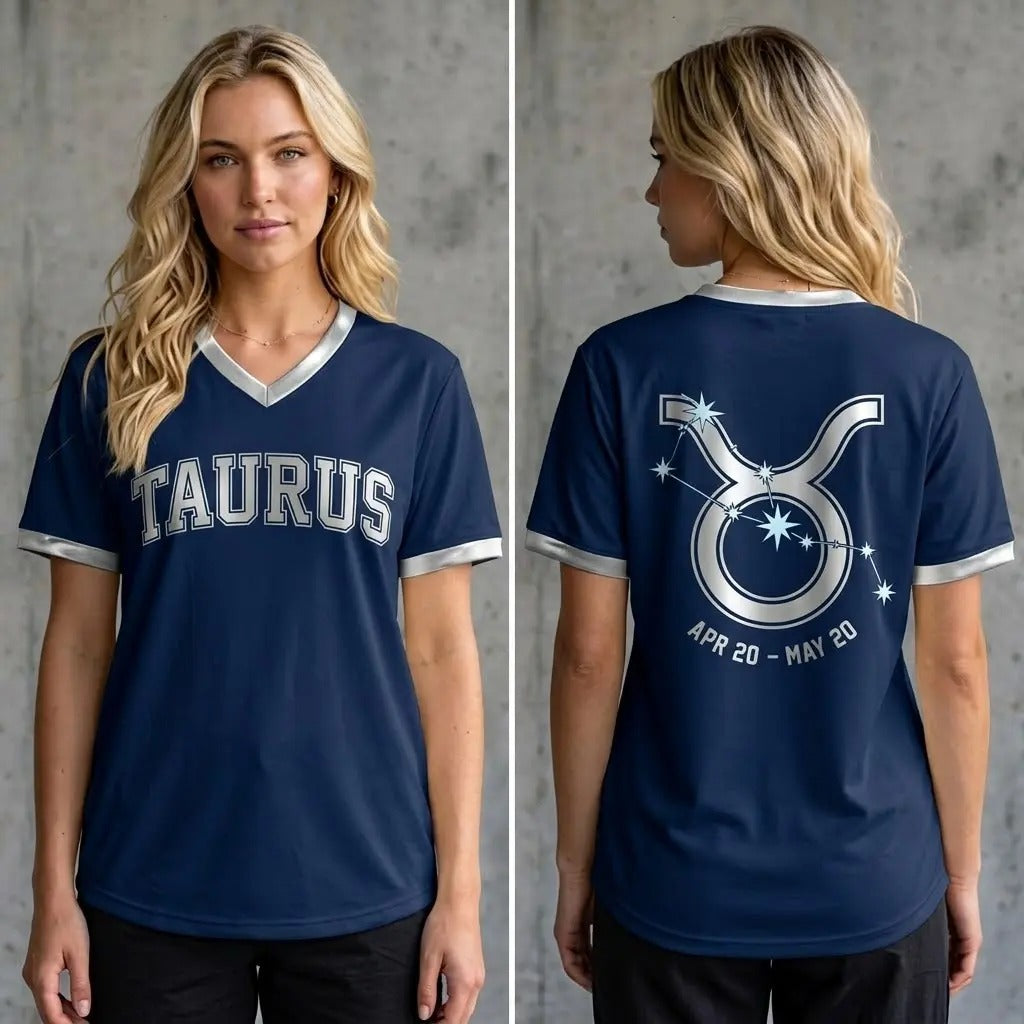 Navy Zodiac V-Neck Jersey - Front & Back Summer Design Sports Jersey