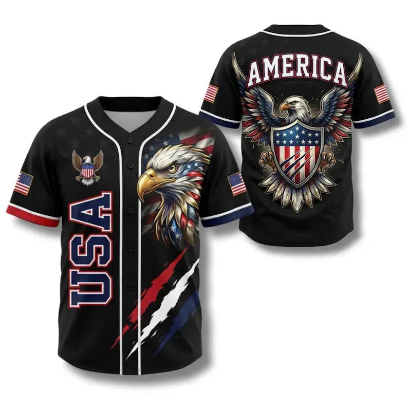 USA Eagle All Over Print Baseball Jersey — Patriotic Button Up Shirt