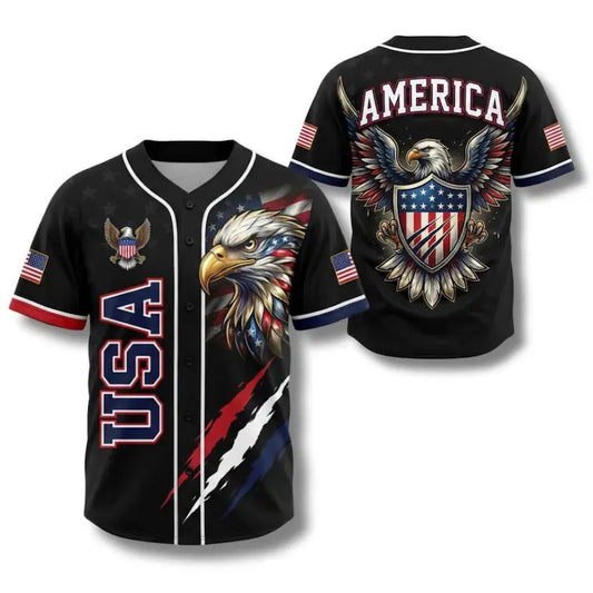 USA Eagle All Over Print Baseball Jersey — Patriotic Button Up Shirt