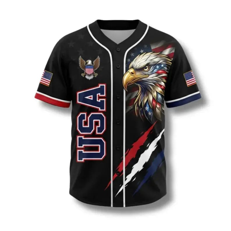 USA Eagle All Over Print Baseball Jersey — Patriotic Button Up Shirt