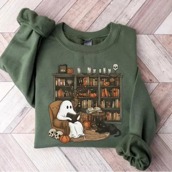 Retro Ghost Reading Books T-Shirt / Sweatshirt / Hoodie