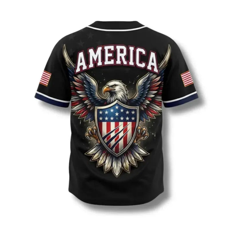 USA Eagle All Over Print Baseball Jersey — Patriotic Button Up Shirt