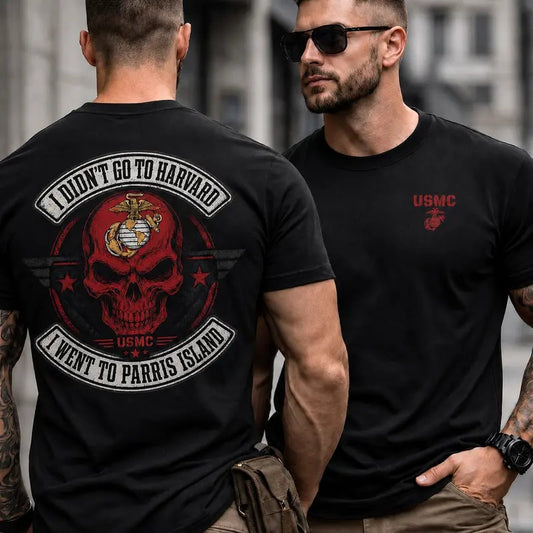 USMC Parris Island I Didn’t Go to Harvard Marine Corps Graphic T-Shirt / Sweatshirt / Hoodie