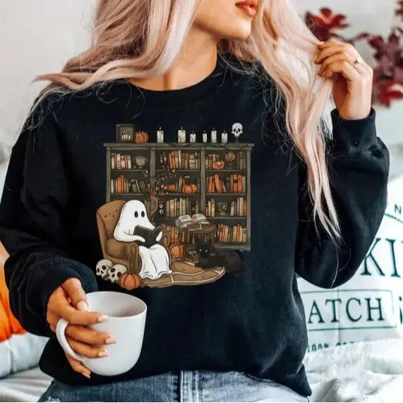 Retro Ghost Reading Books T-Shirt / Sweatshirt / Hoodie