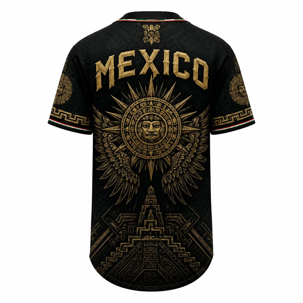 Mexico-Inspired Black  Baseball Jersey — Stylish Jersey with Golden Eagle Button-Up Shirt