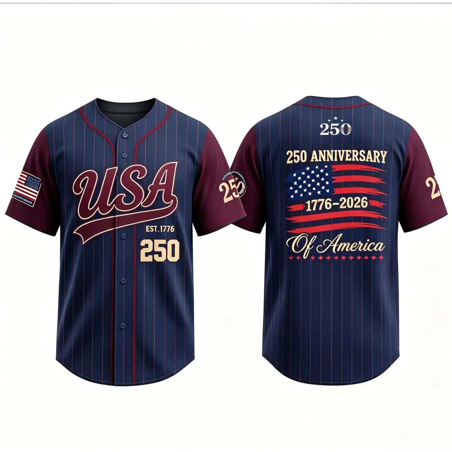 USA 250 Anniversary Baseball Jersey – 1776–2026 Patriotic Button-Up Shirt