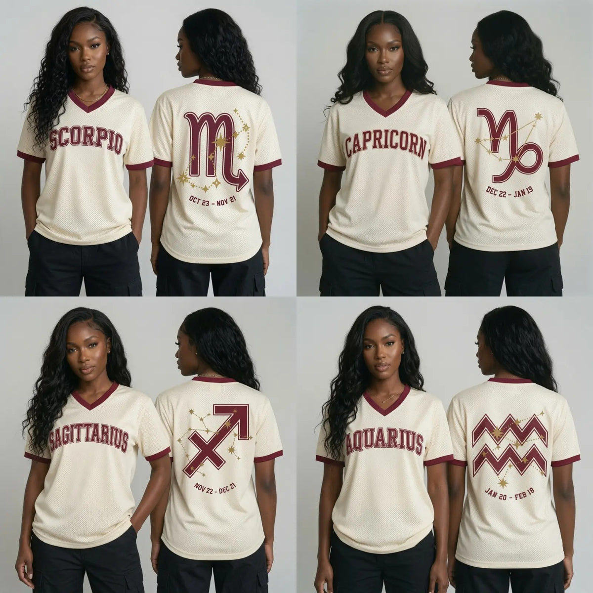 Cream Burgundy Zodiac Soccer Jersey - Vintage Varsity Constellation Graphic Sports Jersey