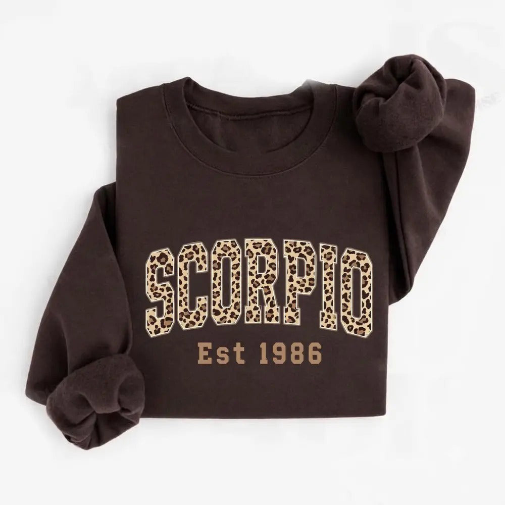 Custom Leopard Zodiac with Est Year T-Shirt / Sweatshirt / Hoodie