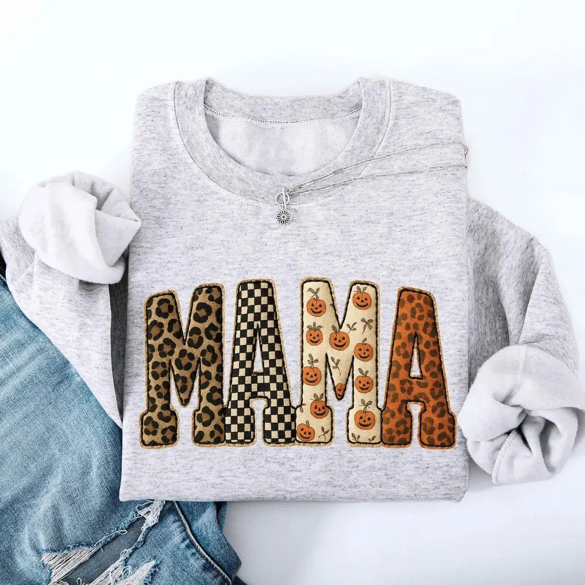 Mama Halloween Leopard And Checkered Pumpkin Printed T-Shirt / Sweatshirt / Hoodie