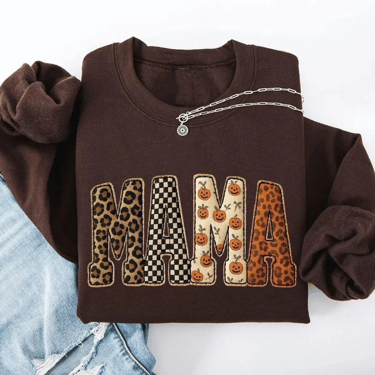 Mama Halloween Leopard And Checkered Pumpkin Printed T-Shirt / Sweatshirt / Hoodie