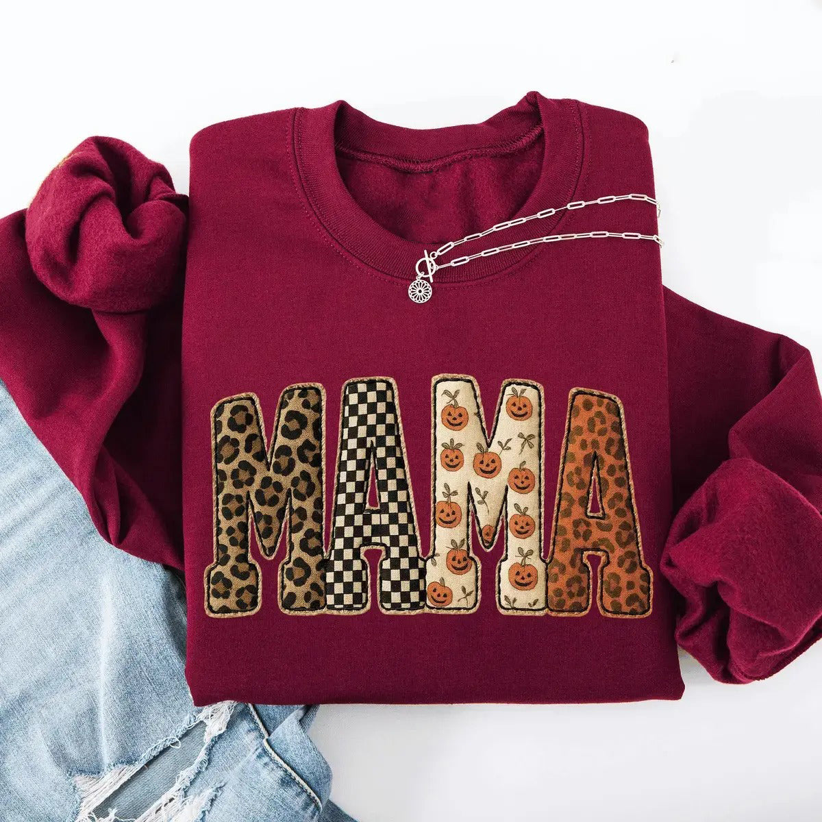 Mama Halloween Leopard And Checkered Pumpkin Printed T-Shirt / Sweatshirt / Hoodie