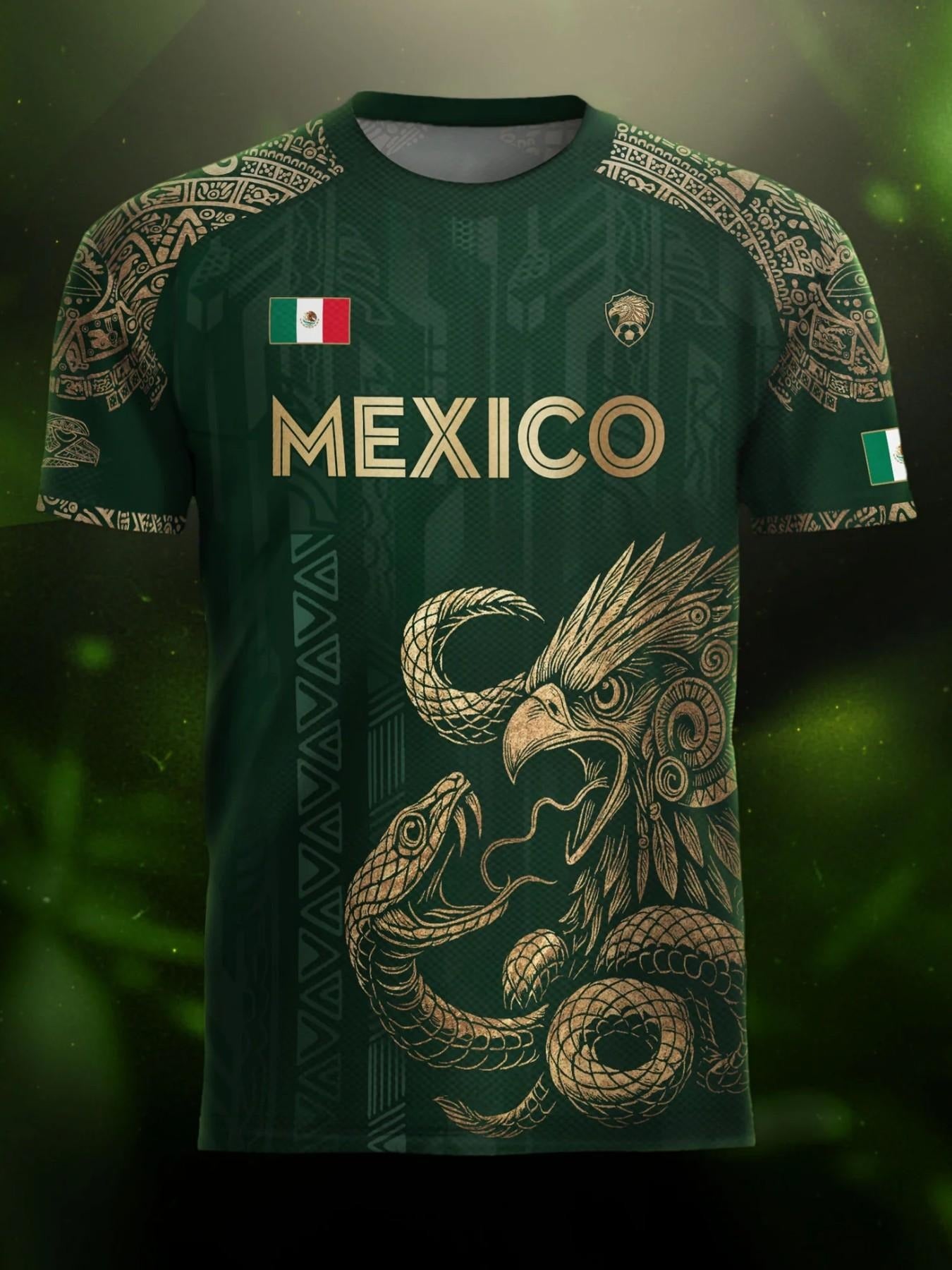 Mexico Aztec Eagle Heritage Soccer Jersey -  Animal and Tribal Design Football Jersey
