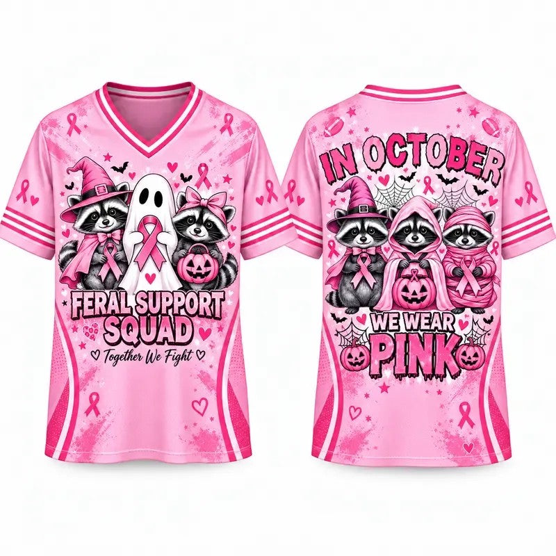 Pink Out Bow Ghost Football Breast Cancer Awareness V-Neck Jersey