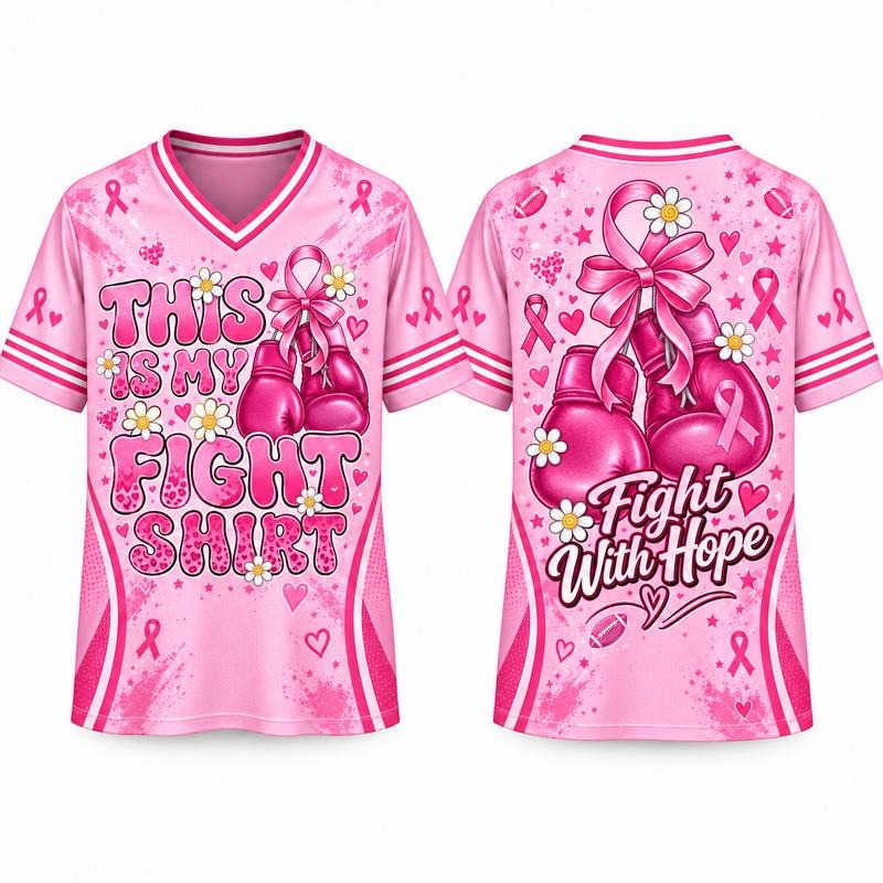 Pink Out Bow Ghost Football Breast Cancer Awareness V-Neck Jersey