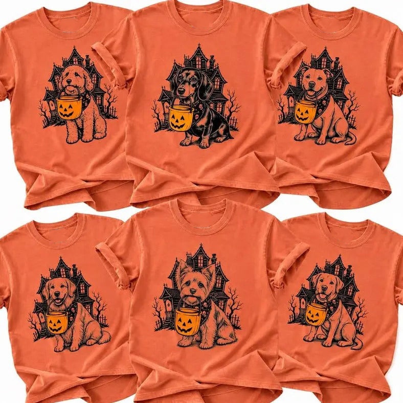 Dog Breeds Halloween Funny Pumpkin Candy Bucket Dog T-Shirt / Sweatshirt / Hoodie
