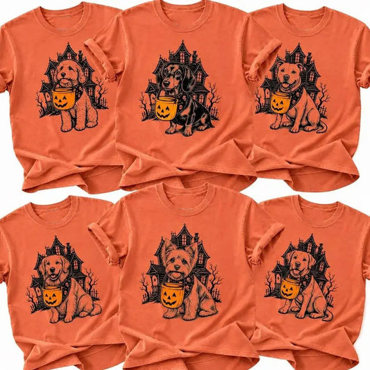 Dog Breeds Halloween Funny Pumpkin Candy Bucket Dog T-Shirt / Sweatshirt / Hoodie