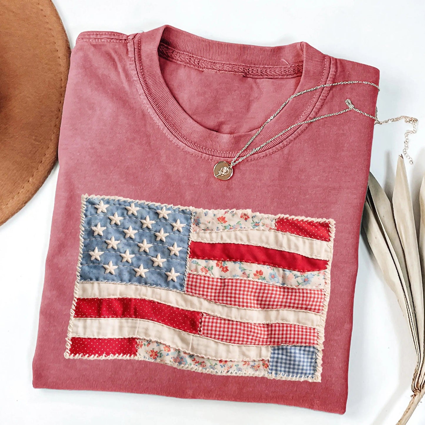 Retro American Flag Faux Patchwork USA Digital Print 4th of July T-Shirt / Sweatshirt / Hoodie