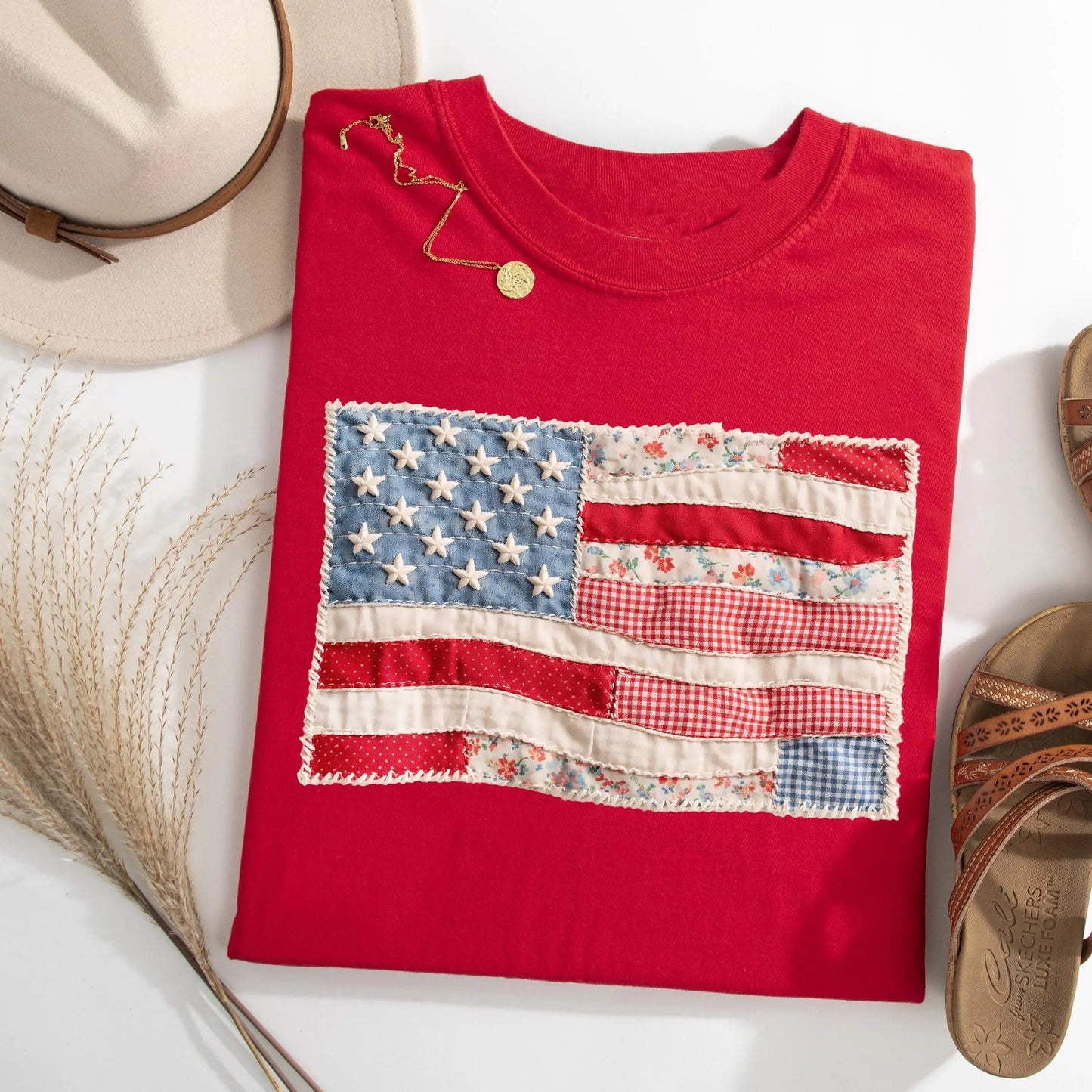 Retro American Flag Faux Patchwork USA Digital Print 4th of July T-Shirt / Sweatshirt / Hoodie