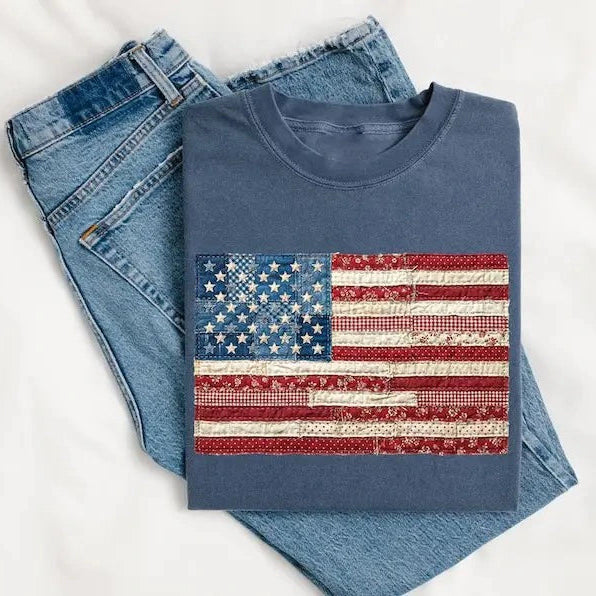 Retro American Flag Patchwork 4th Of July T-Shirt / Sweatshirt / Hoodie