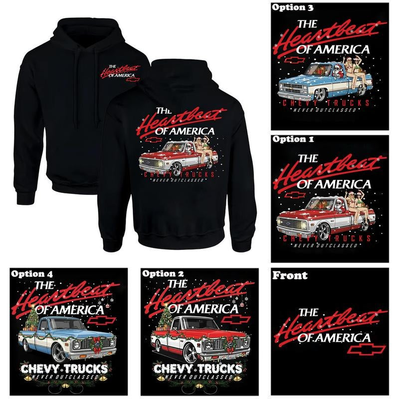 Retro Christmas Truck Lover Classic Casual Gift Hearbeat Of America T-Shirt / Sweatshirt / Hoodie